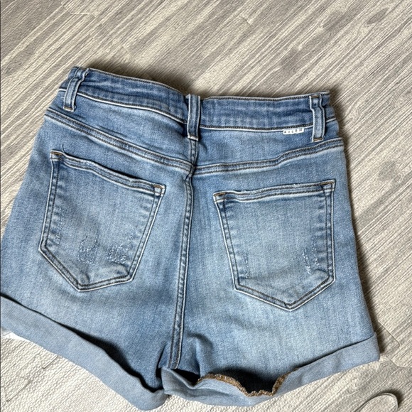 Risen High Waisted Denim Blue Women's Distressed Shorts Size M - Picture 6 of 7